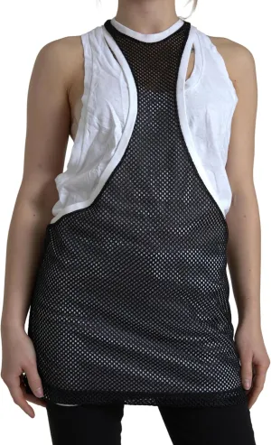Dsquared² Monochrome Cotton-Linen Blend Tank Women's Top Black and White