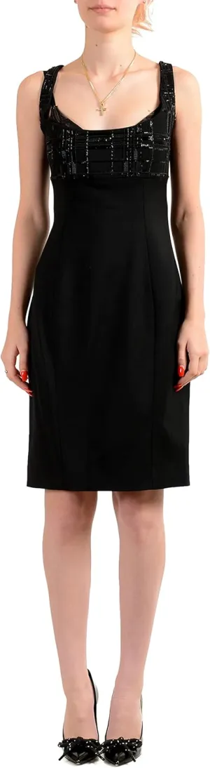 DSQUARED2 Women's Black Wool Embellished A-Line Dress US L IT 44