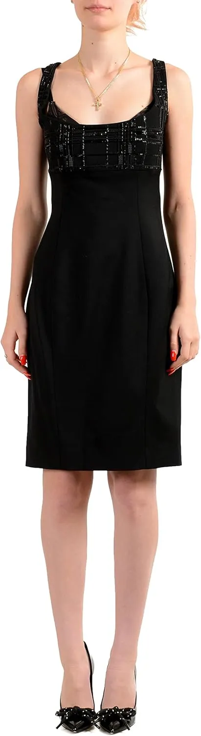 DSQUARED2 Women's Black Wool Embellished A-Line Dress US L IT 44