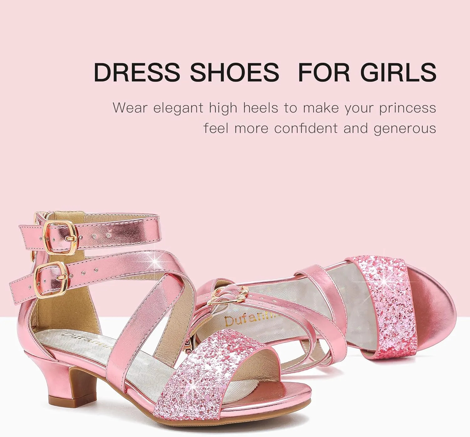 Dufannie Toddler Little Big Kid High Heels Flower Girls Party Dress Shoes Glitter Pump Sandals