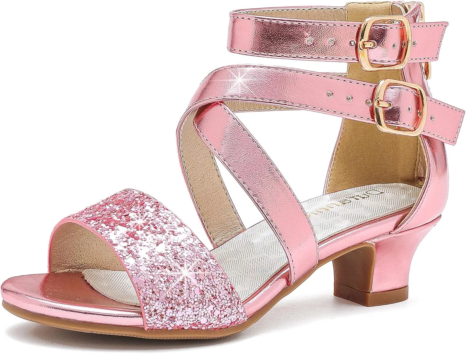 Dufannie Toddler Little Big Kid High Heels Flower Girls Party Dress Shoes Glitter Pump Sandals