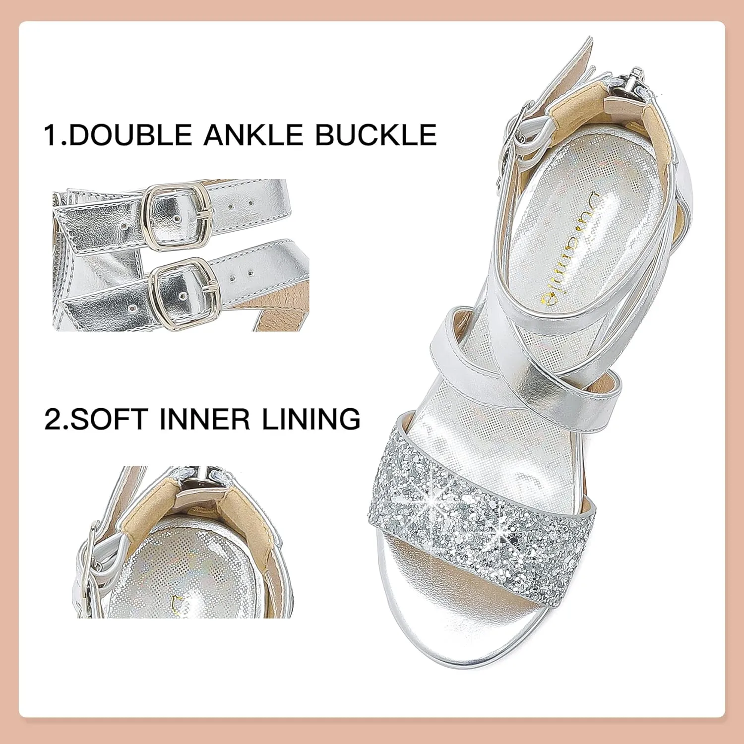 Dufannie Toddler Little Big Kid High Heels Flower Girls Party Dress Shoes Glitter Pump Sandals