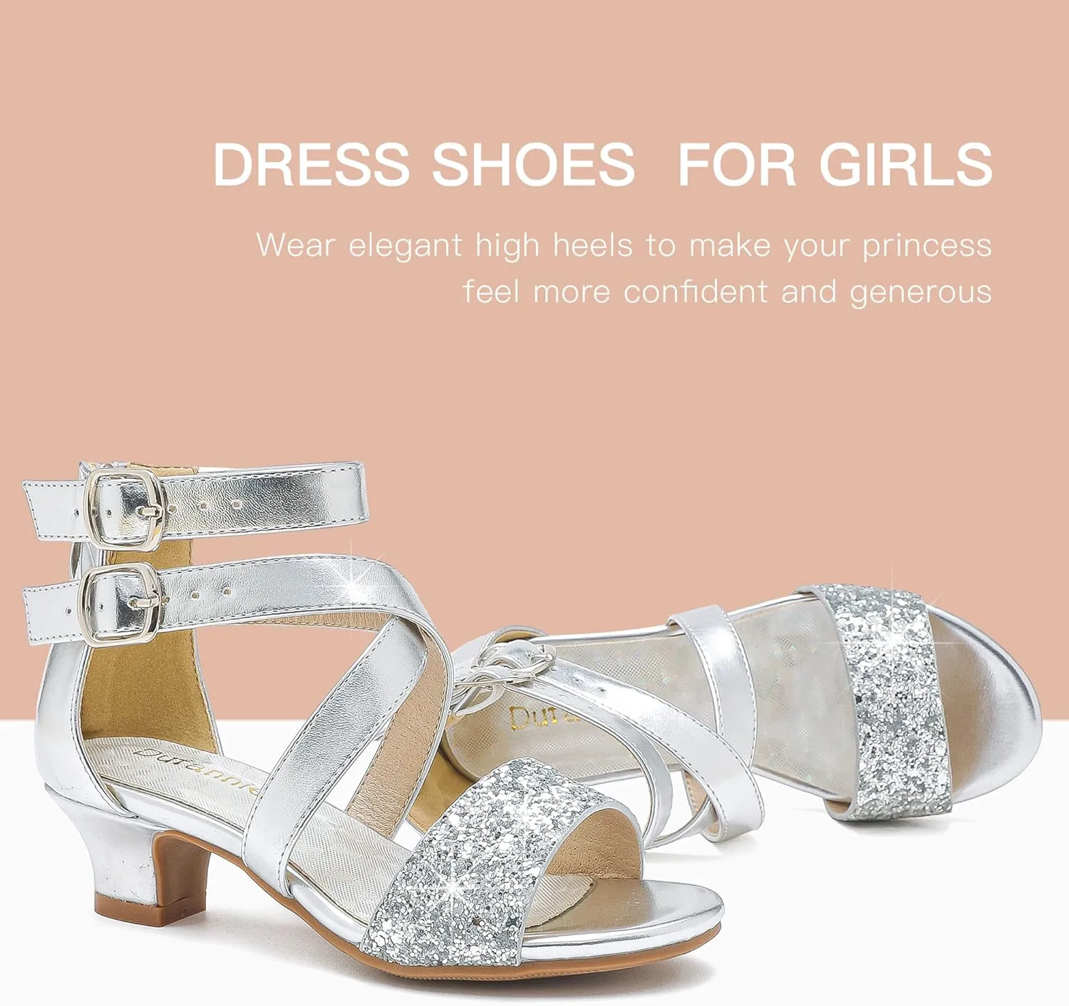 Dufannie Toddler Little Big Kid High Heels Flower Girls Party Dress Shoes Glitter Pump Sandals