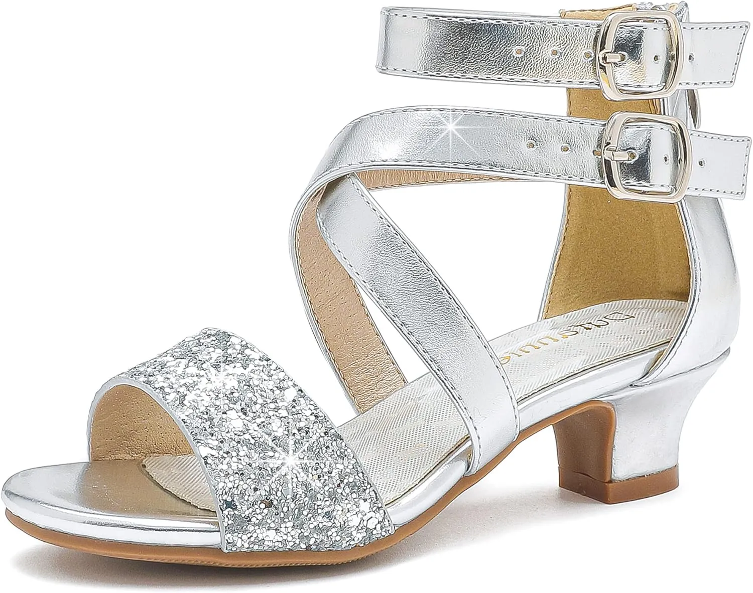 Dufannie Toddler Little Big Kid High Heels Flower Girls Party Dress Shoes Glitter Pump Sandals