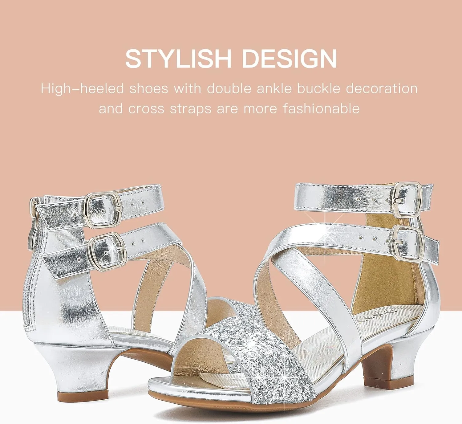 Dufannie Toddler Little Big Kid High Heels Flower Girls Party Dress Shoes Glitter Pump Sandals