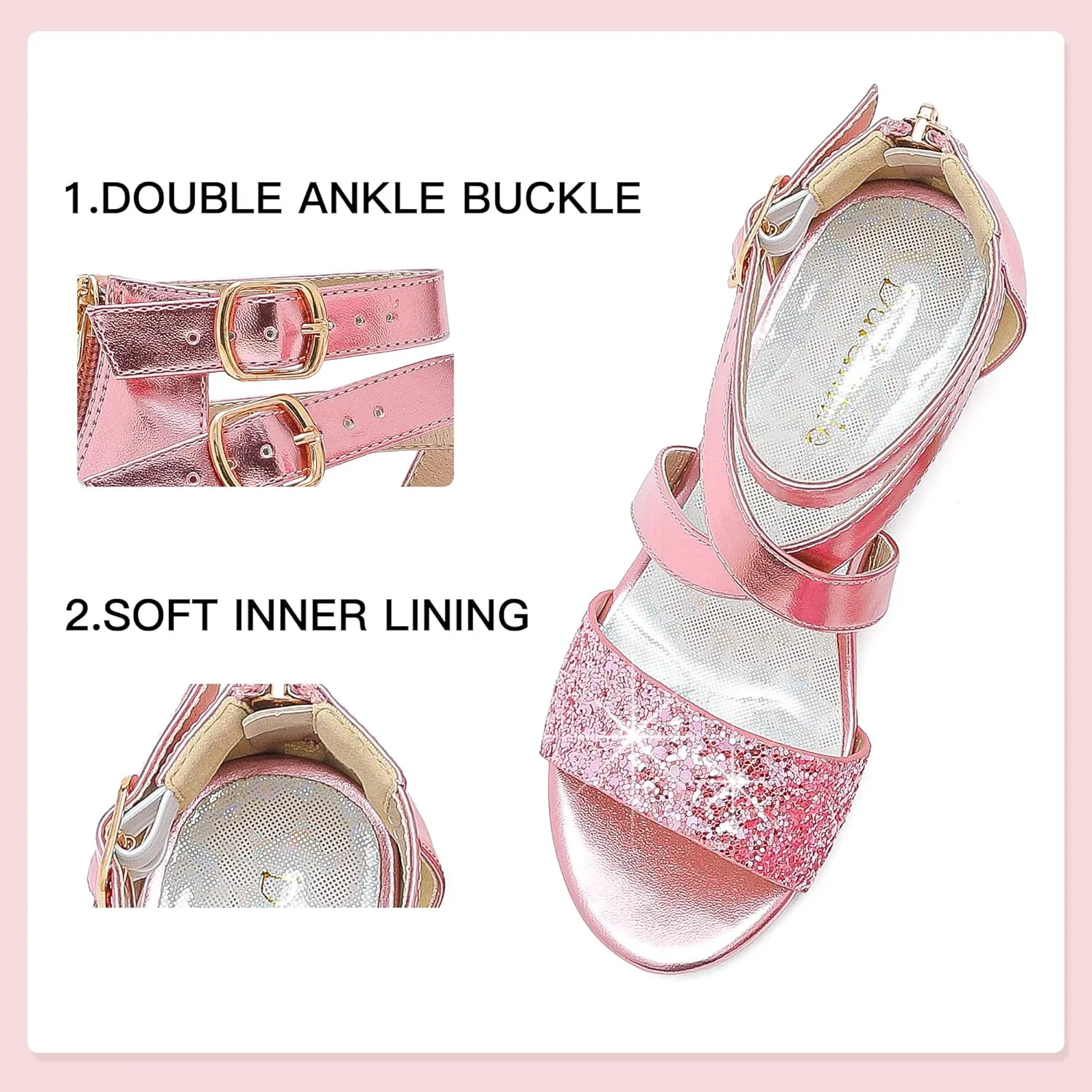 Dufannie Toddler Little Big Kid High Heels Flower Girls Party Dress Shoes Glitter Pump Sandals