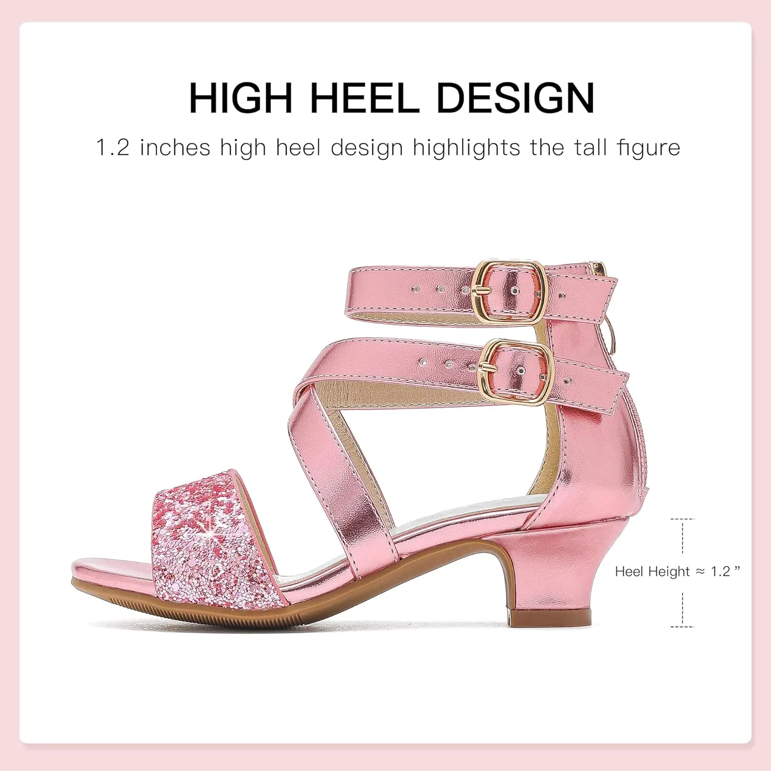 Dufannie Toddler Little Big Kid High Heels Flower Girls Party Dress Shoes Glitter Pump Sandals