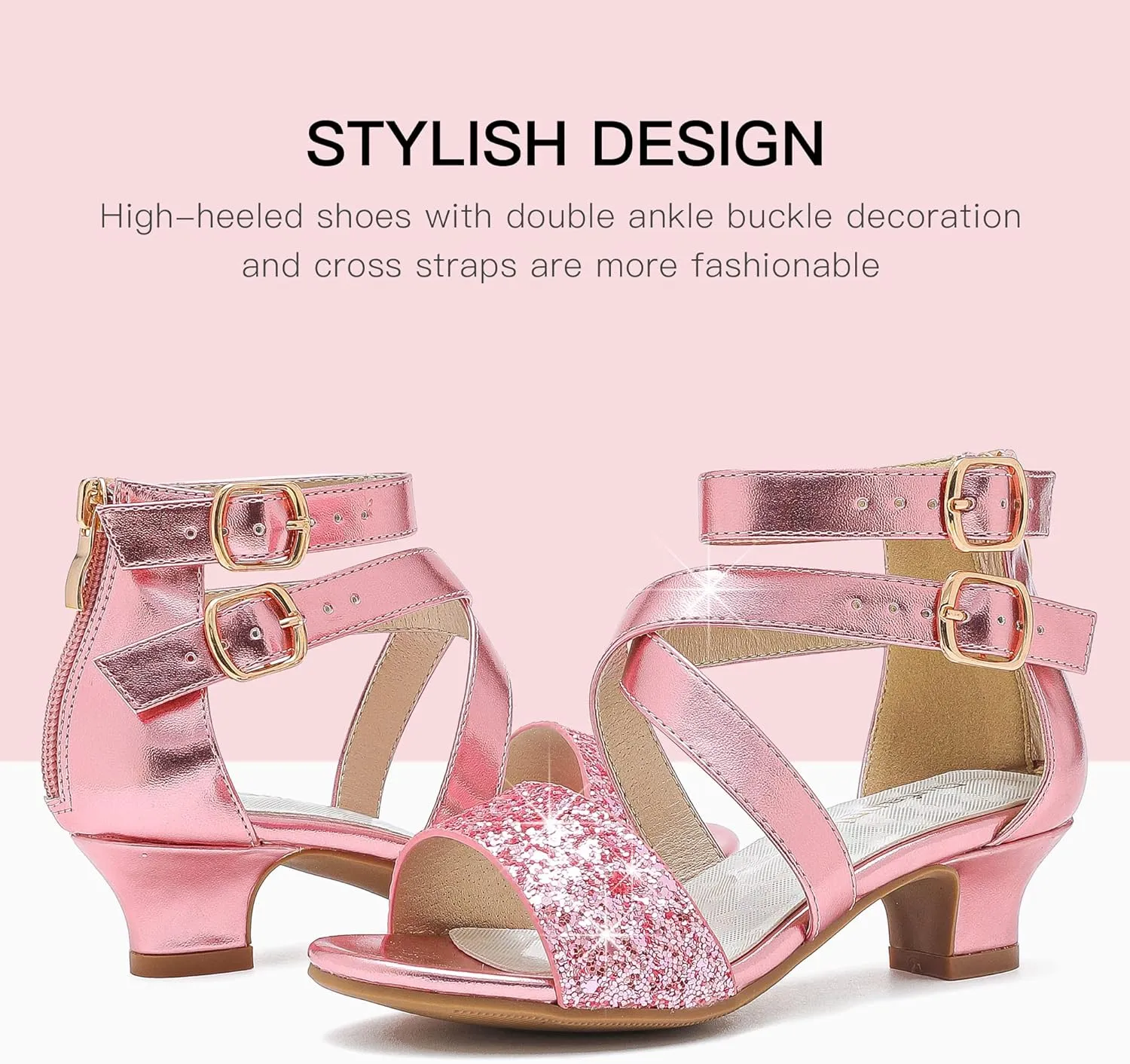 Dufannie Toddler Little Big Kid High Heels Flower Girls Party Dress Shoes Glitter Pump Sandals