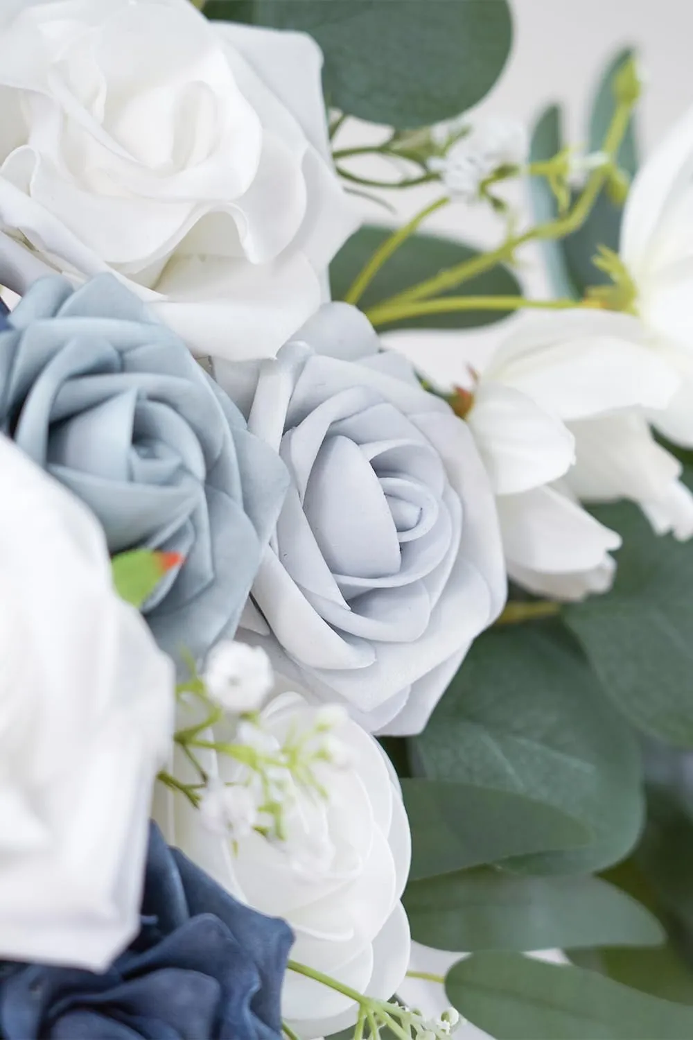Dusty Blue Artificial Wedding Arch Flowers Kit (Pack of 3) with 26Ft White Shiny Arch Draping Fabric for DIY Wedding Party Ceremony Reception Backdrop Floral Decoration