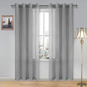 DWCN Sheer Curtains for Living Room Grey Faux Linen Look Voile Drapes Grommet Window Curtain 52 x 84 Inch Long, Set of 2 Panels