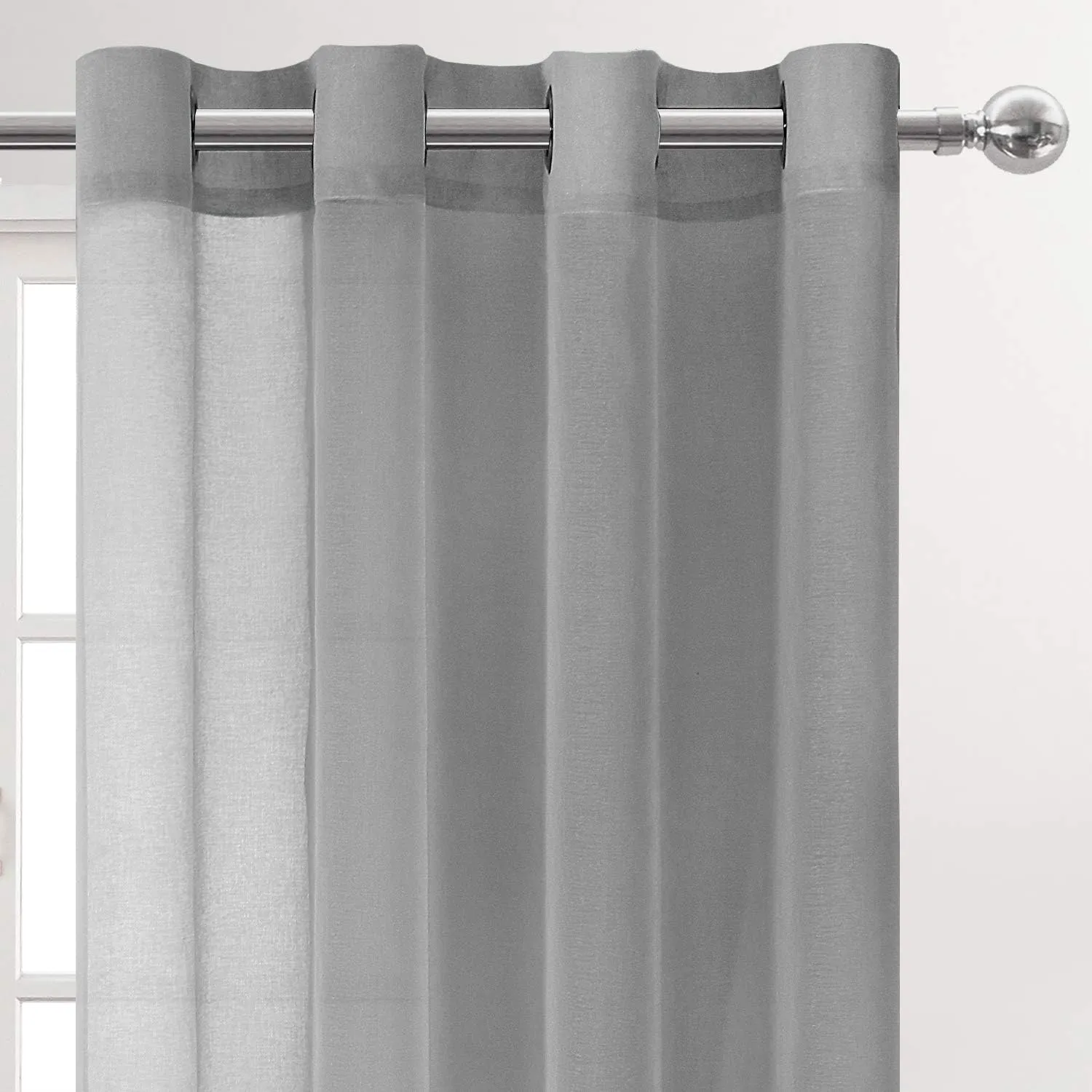 DWCN Sheer Curtains for Living Room Grey Faux Linen Look Voile Drapes Grommet Window Curtain 52 x 84 Inch Long, Set of 2 Panels