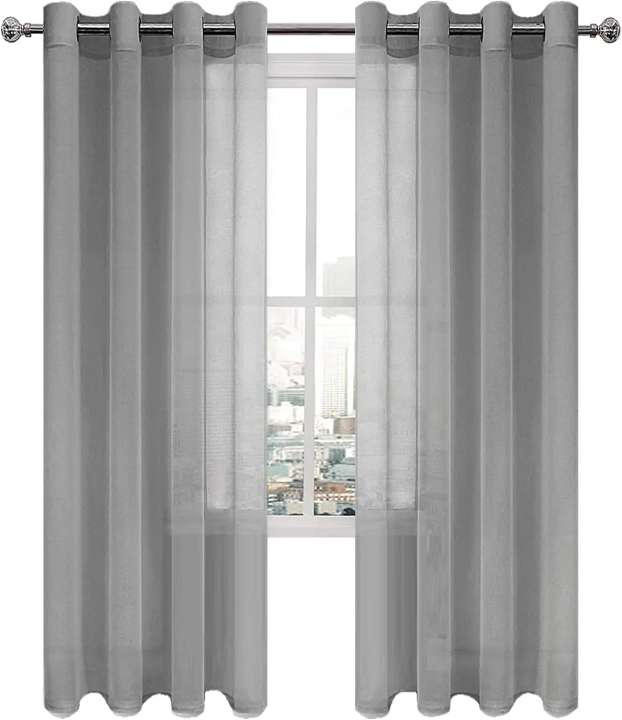 DWCN Sheer Curtains for Living Room Grey Faux Linen Look Voile Drapes Grommet Window Curtain 52 x 84 Inch Long, Set of 2 Panels
