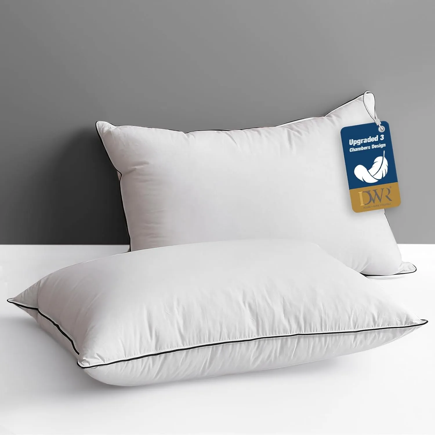 DWR Goose Feather Down Core Pillow Surrounded by Polyester 2 Pack, 100% Organic Cotton Covered, Medium Support, Standard Size Bed Pillow Inserts(20x26, Set of 2)