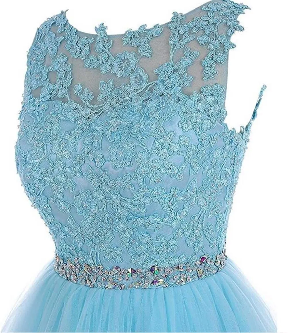 Dydsz Women's Appliques Beaded Homecoming Dresses for Teens Short Prom Dress Tulle Party Cocktail Gown