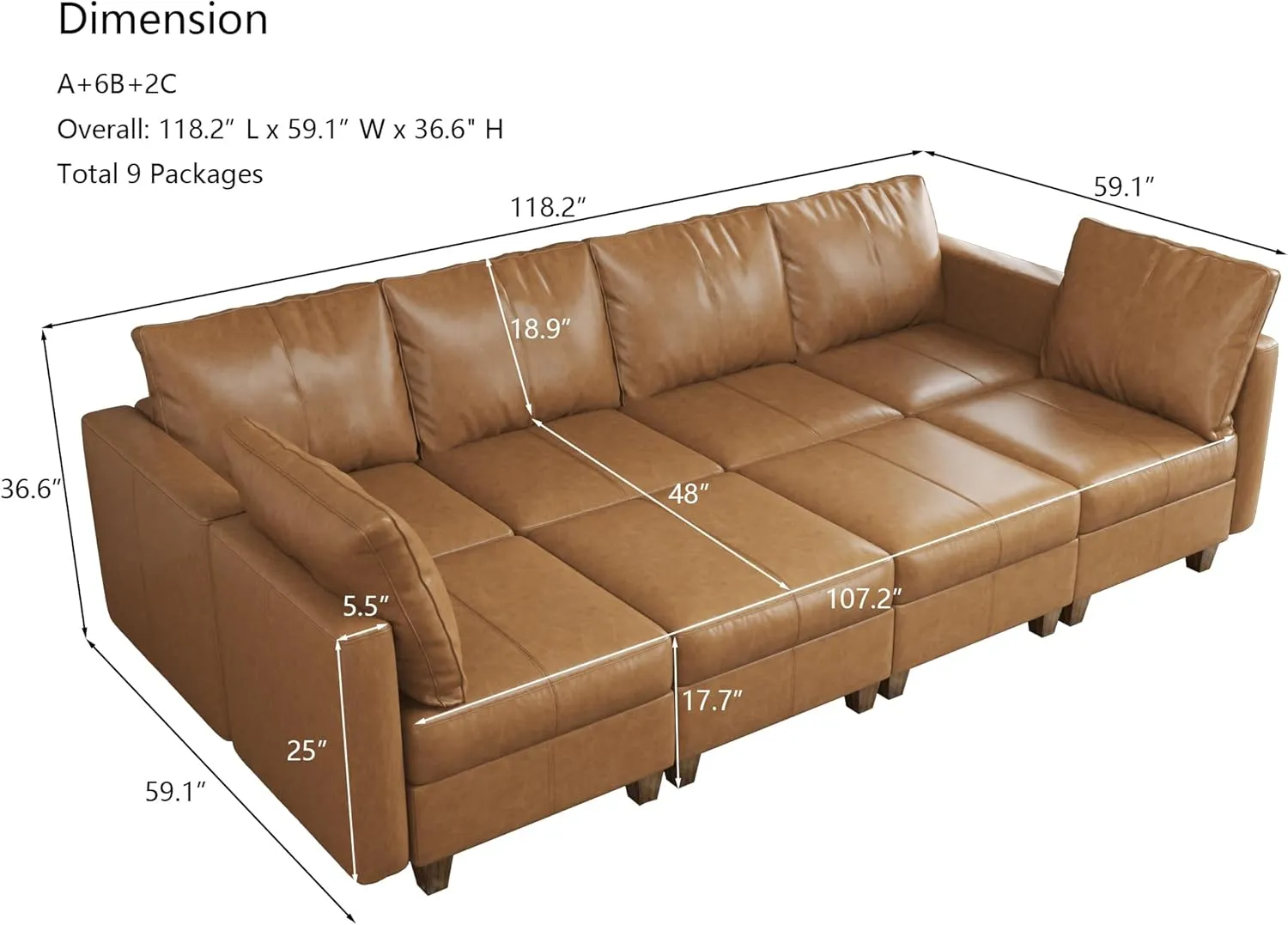 EASE MOOSE Faux Leather Sectional Sofa Bed with Storage, Brown Faux Leather Moduar Sectional Couch Sleeper Sofa