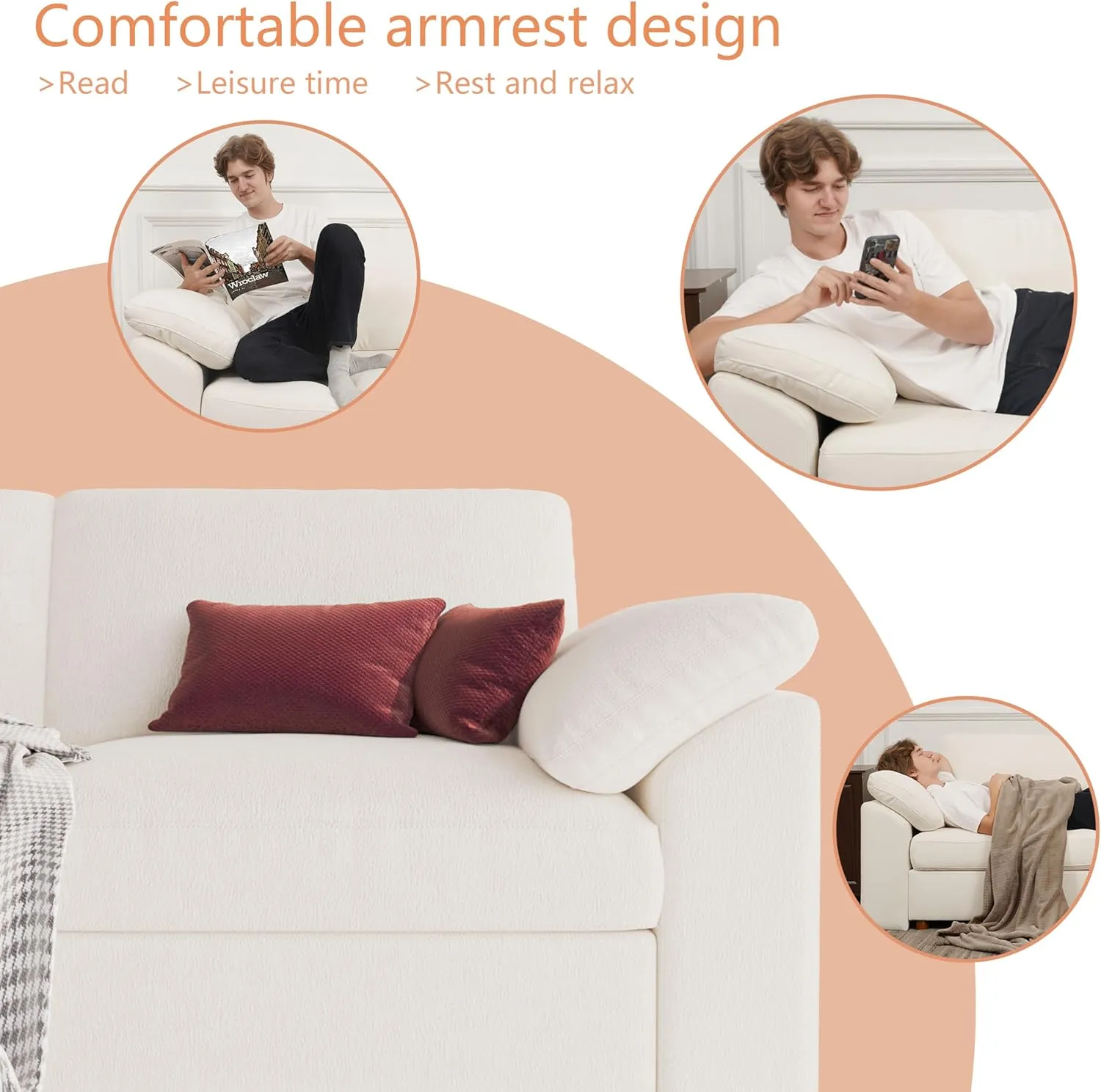 EASE MOOSE Oversized Modular Sectional Sofa with Ottoman,Modern Luxury Wide Deep Modular Couch, U Shaped Couch for Big Spaces Living Room, White