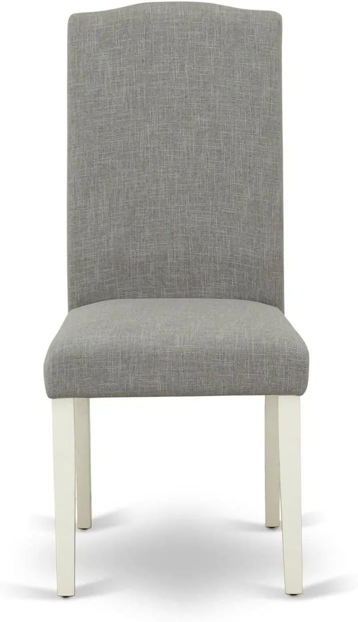 East West Furniture ENP2T06 Encinal Parson Dining Chairs - Nailhead Trim Dark Shitake Linen Fabric Padded Chairs, Set of 2, Linen White