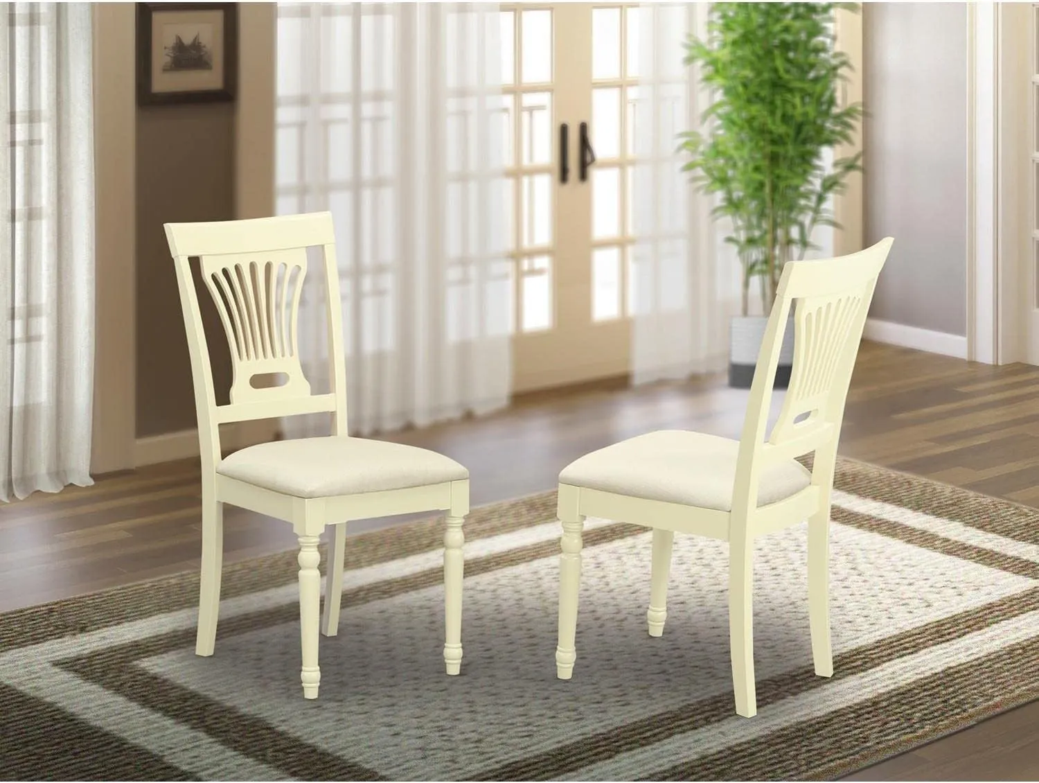 East West Furniture Plainville Kitchen Dining Linen Fabric Upholstered Solid Wood Chairs, Set of 2, Buttermilk & Cherry