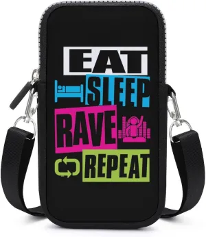 Eat Sleep Rave Repeat Women Crossbody Phone Purse Adjustable Strap Cell Phone Shoulder Bag Small Belt Bag