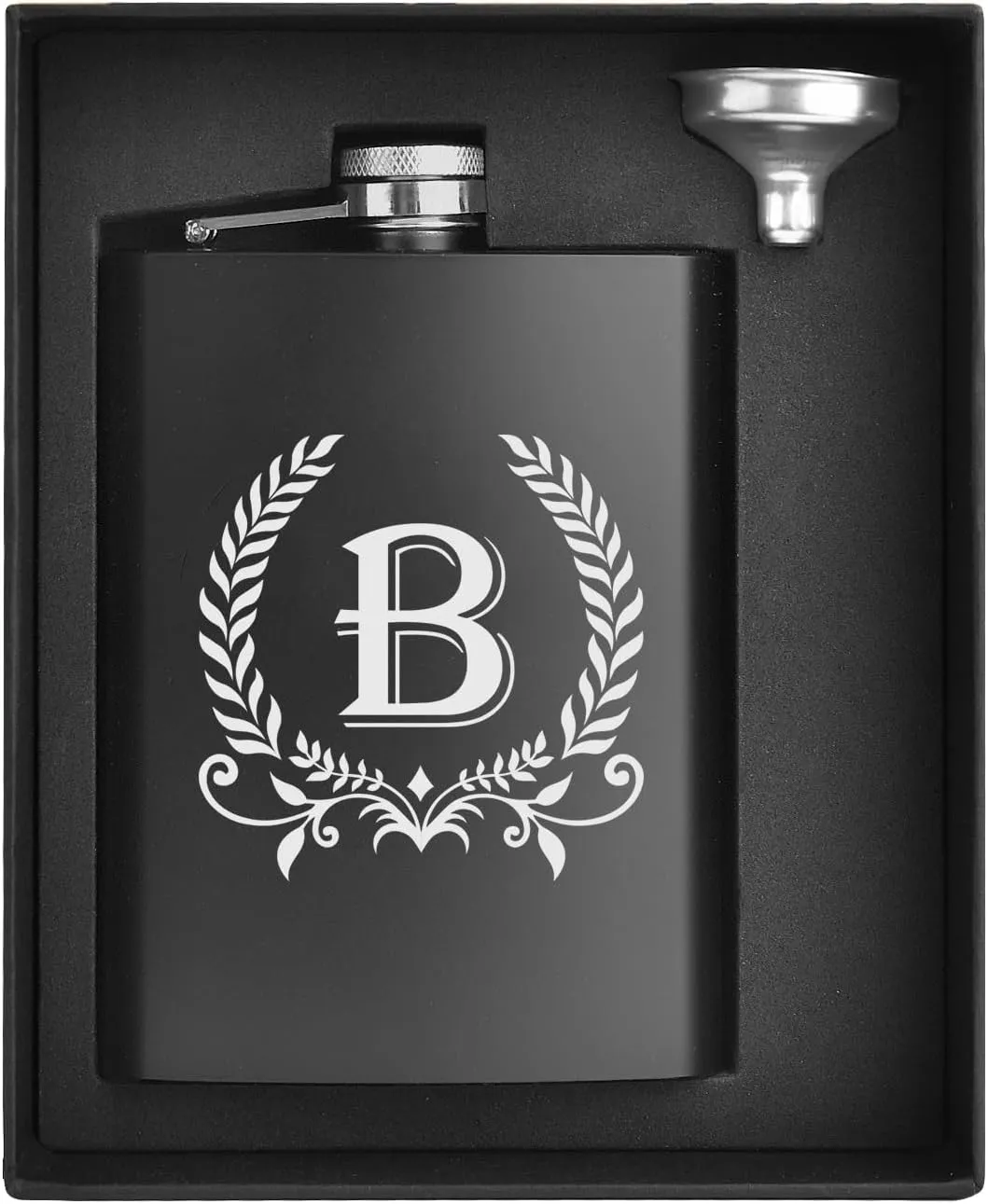 ELEGANTPARK Hip Flasks for Liquor for Men with Initials Monogrammed Gifts for Men Birthday Personalized Gifts for Him Groomsmen Dad Engraved Hip Flask with Funnel 8 OZ Letter B