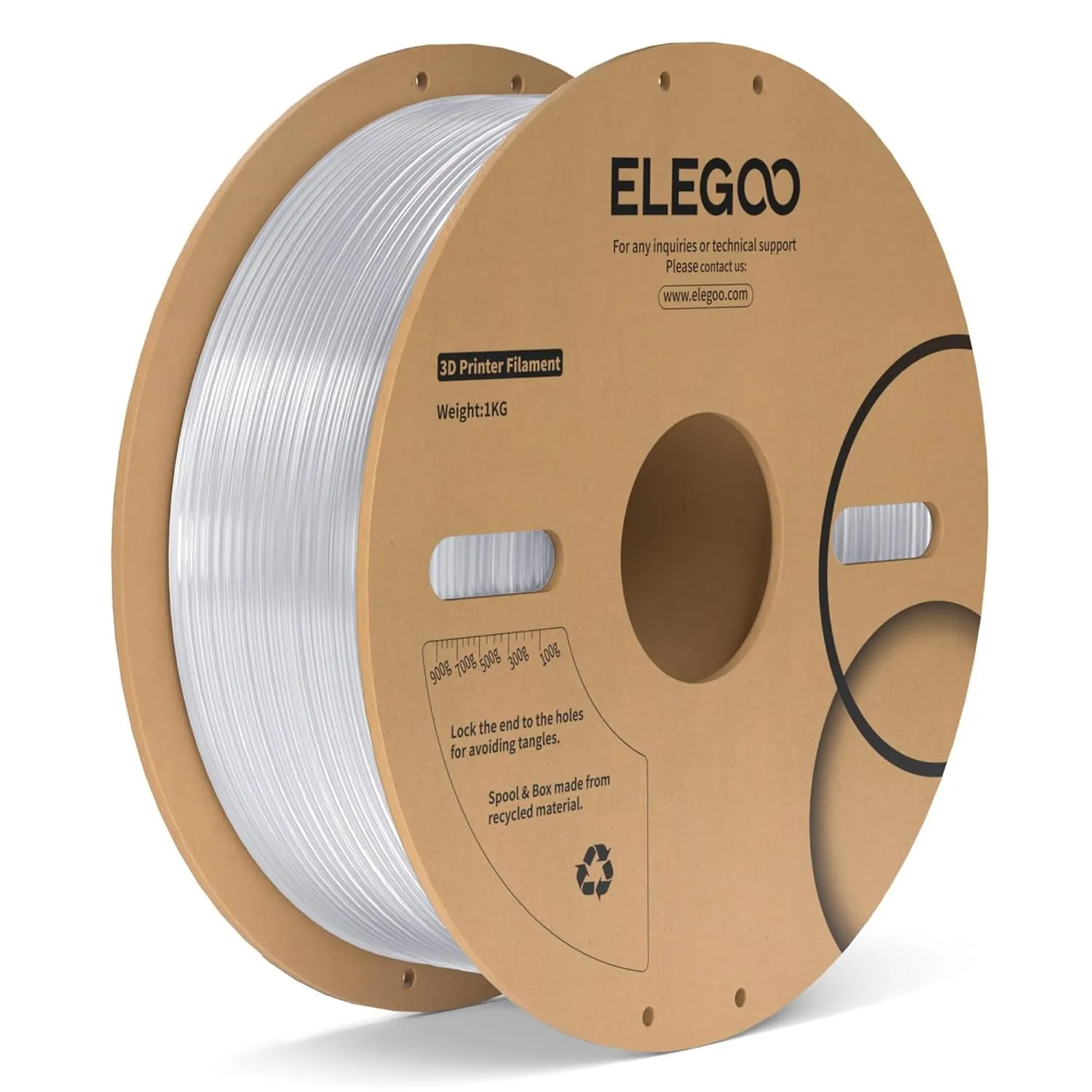 ELEGOO PC Filament 1.75mm Transparent 1KG, Tough and Durable Professional 3D Printer Filament Dimensional Accuracy  /- 0.05mm 1KG Spool Heat Resistant 3D Printing Polycarbonate Material