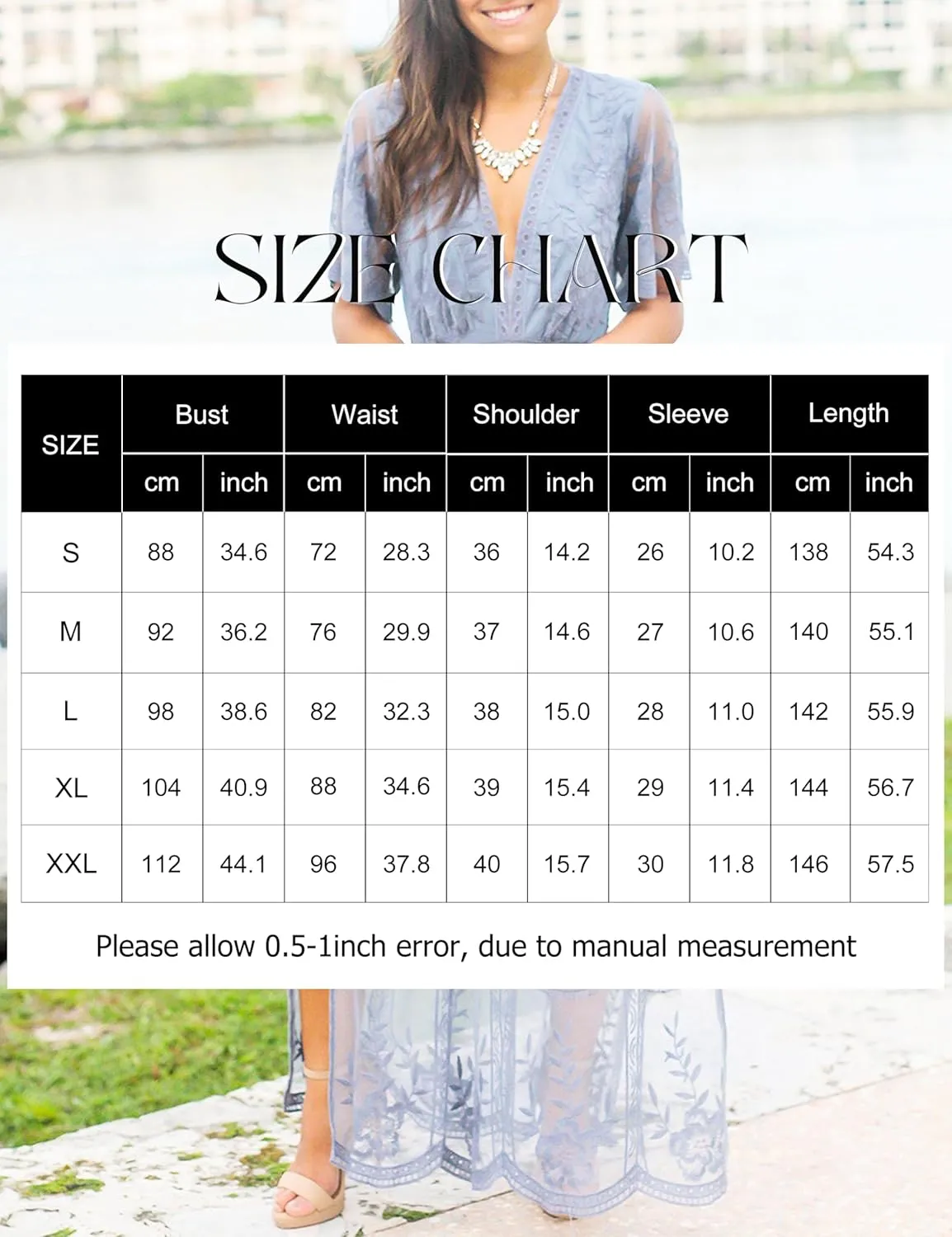 Eleter Women's Deep V-Neck Lace Romper Short Sleeve Long Dress