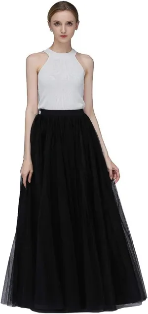 EllieHouse A Line Long Maxi Bridesmaid Tulle Skirt for Wedding Evening Party Prom P68