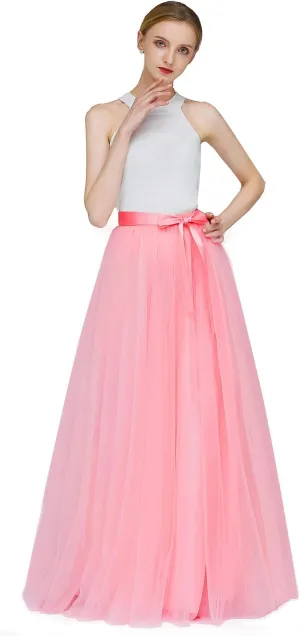 EllieHouse A Line Long Maxi Bridesmaid Tulle Skirt for Wedding Evening Party Prom P68