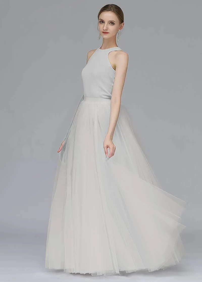 EllieHouse A Line Long Maxi Bridesmaid Tulle Skirt for Wedding Evening Party Prom P68