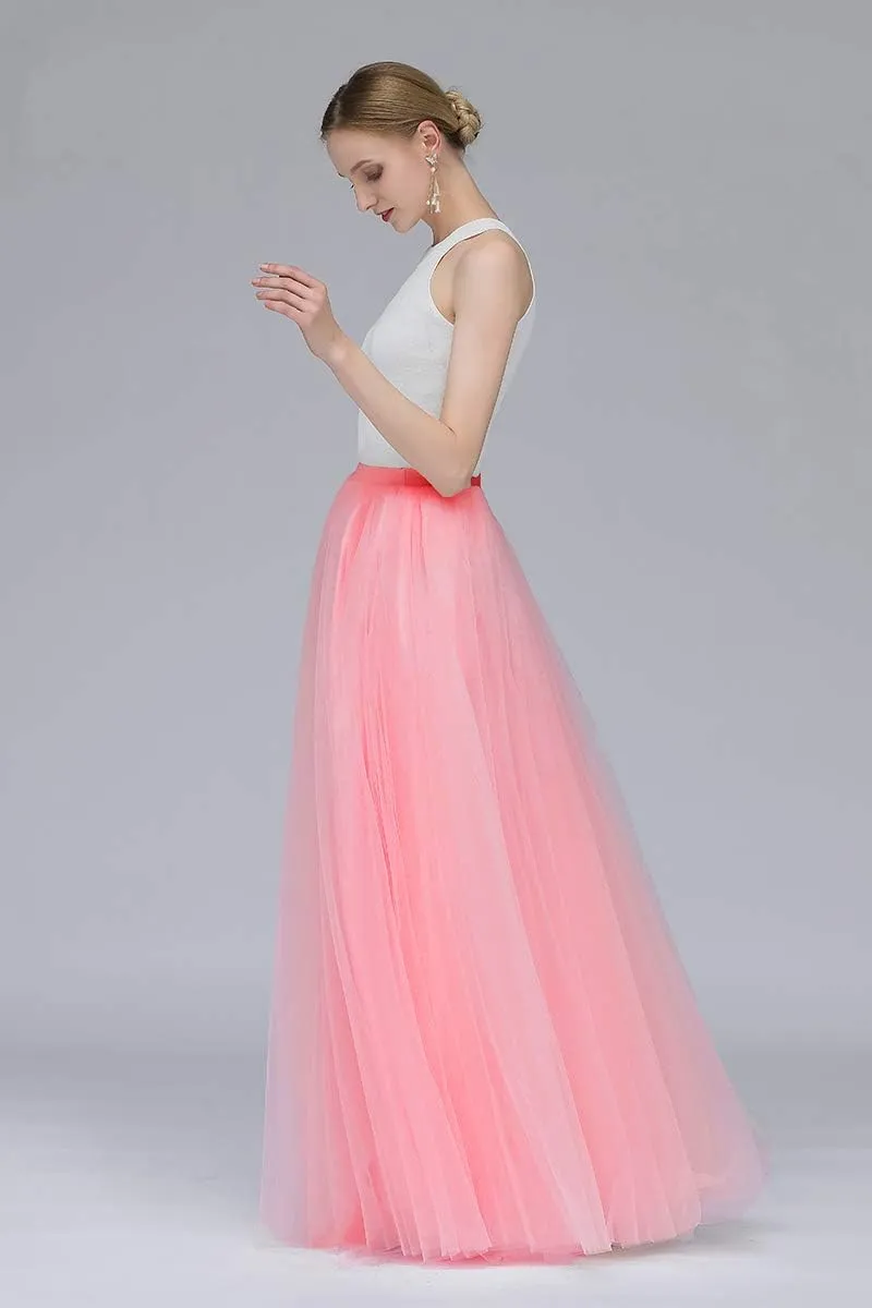 EllieHouse A Line Long Maxi Bridesmaid Tulle Skirt for Wedding Evening Party Prom P68