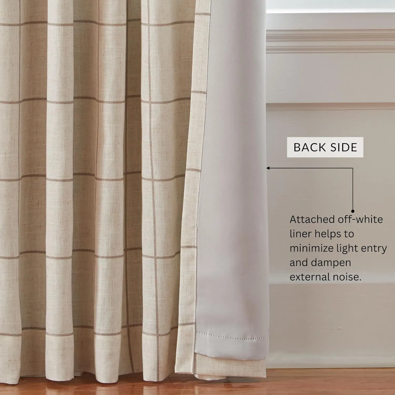 Elrene Home Fashions Brighton Windowpane Plaid Blackout Window Curtain, Living Room and Bedroom Drape with Rod Pocket Tabs, 52" x 84", Linen, 1 Panel