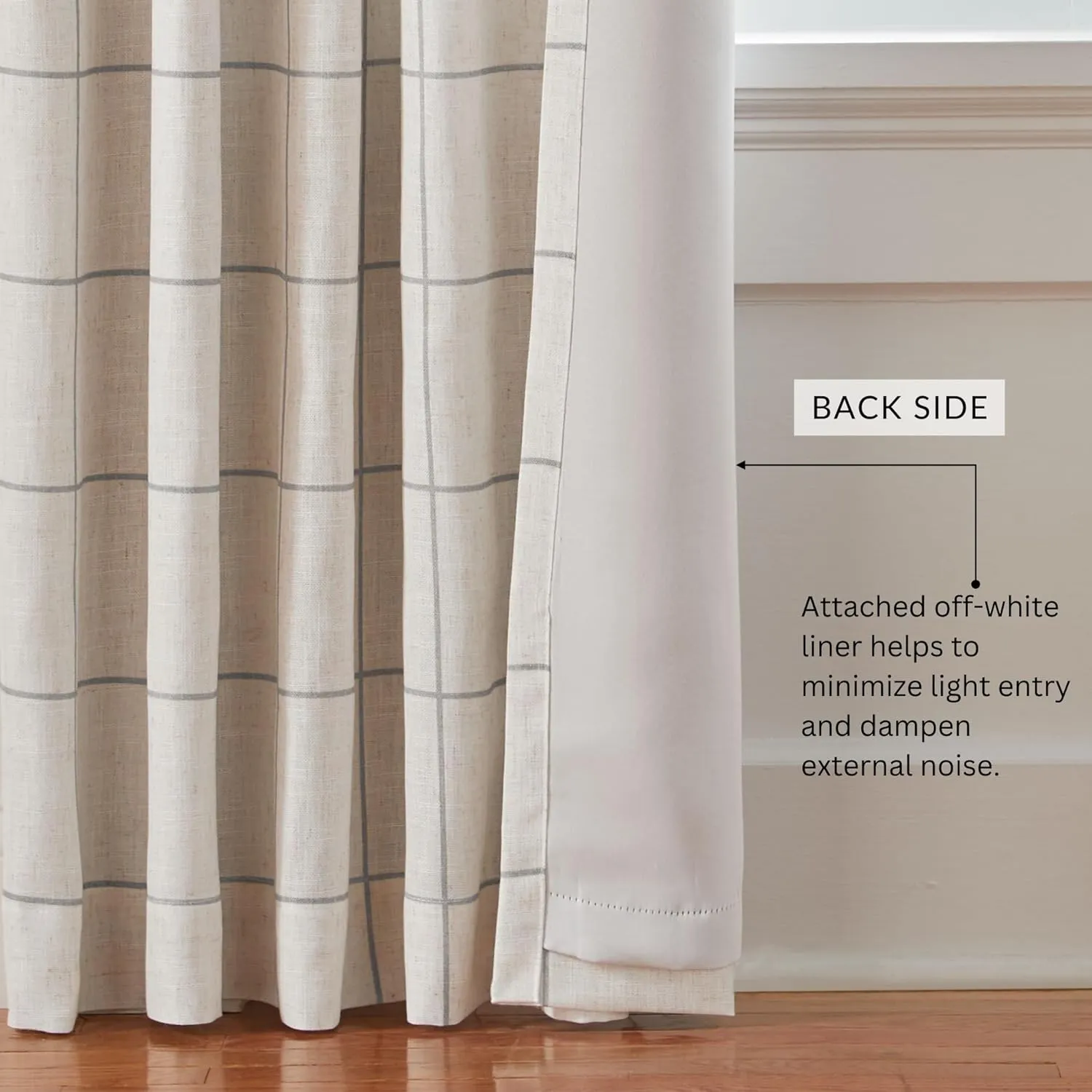 Elrene Home Fashions Brighton Windowpane Plaid Blackout Window Curtain, Living Room and Bedroom Drape with Rod Pocket Tabs, 52" x 95", Grey, 1 Panel