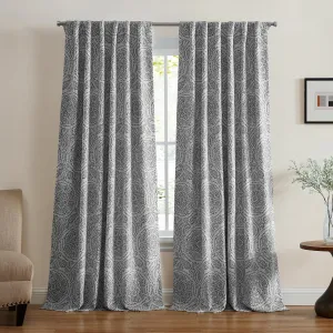 Elrene Home Fashions Giovanni Medallion Block Print Linen Blend Blackout Lined Window Curtain Panel, 52"x84", Gray