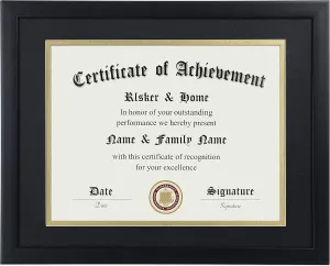 ELSKER&HOME 8.5x11 Certificate Frame - Classic Black Color Frame - Displays Diploma 8.5x11 Inch with Mat - 11x14 Inch Without Mat - For Document/Photo(Double Mat - Matte Black with Gold Rim)
