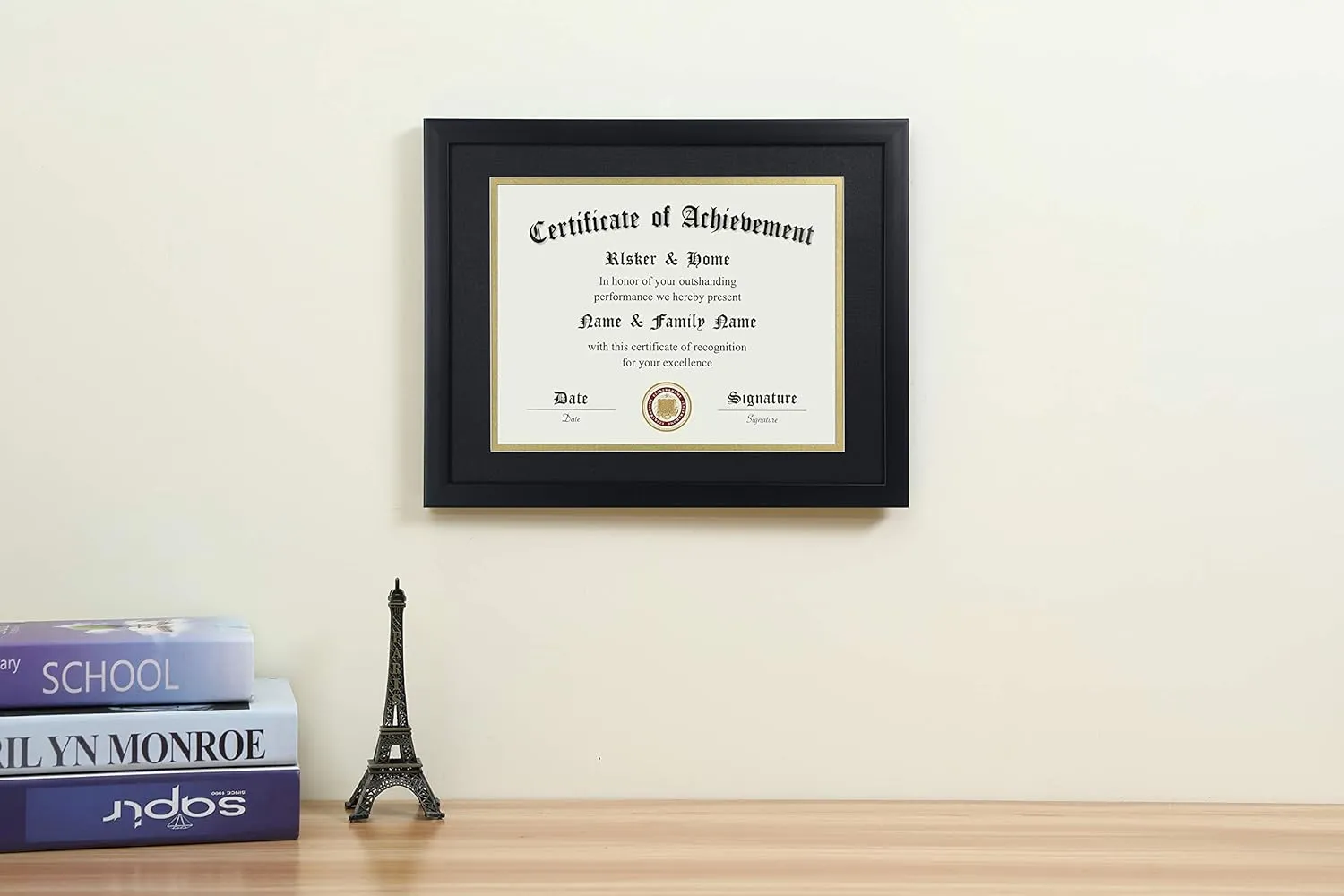 ELSKER&HOME 8.5x11 Certificate Frame - Classic Black Color Frame - Displays Diploma 8.5x11 Inch with Mat - 11x14 Inch Without Mat - For Document/Photo(Double Mat - Matte Black with Gold Rim)