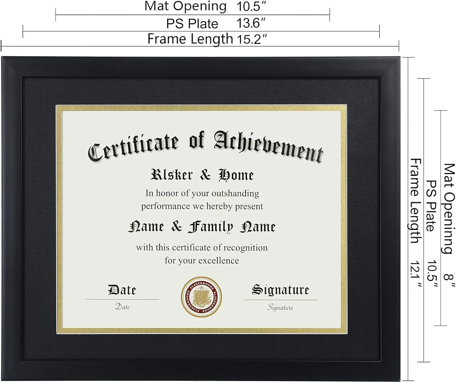 ELSKER&HOME 8.5x11 Certificate Frame - Classic Black Color Frame - Displays Diploma 8.5x11 Inch with Mat - 11x14 Inch Without Mat - For Document/Photo(Double Mat - Matte Black with Gold Rim)