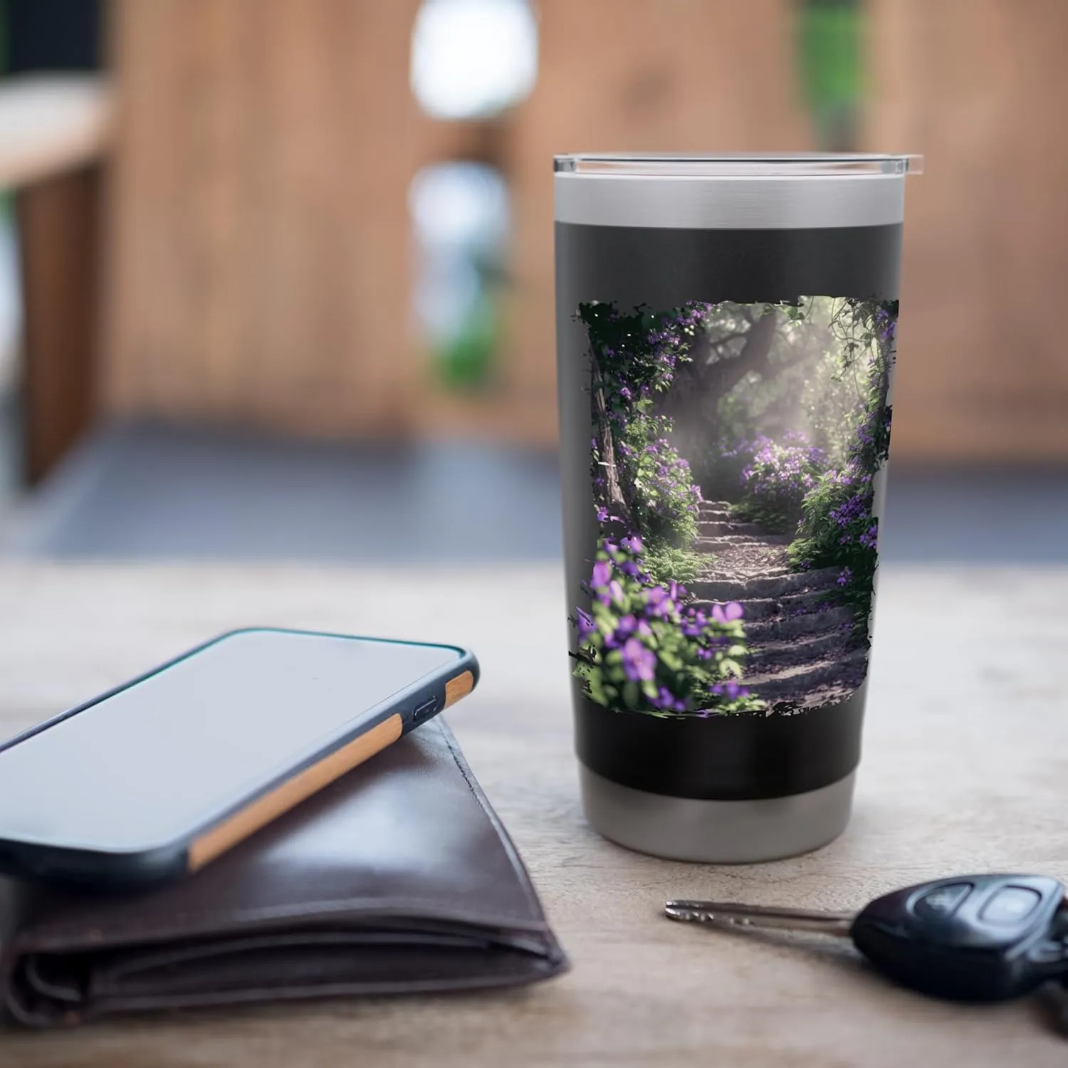 Enchanting Forest Trail with Purple Wildflowers Stainless Steel Insulated Tumbler