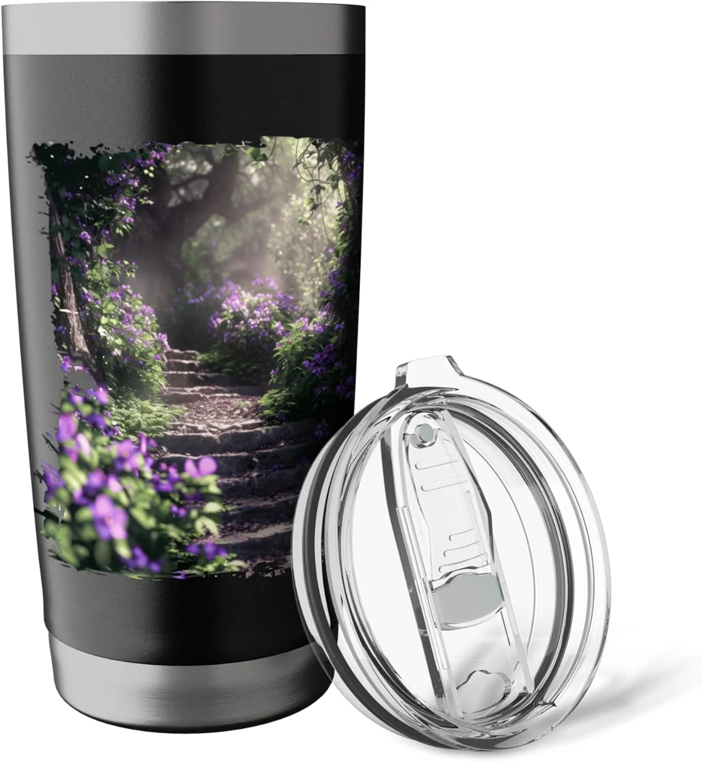 Enchanting Forest Trail with Purple Wildflowers Stainless Steel Insulated Tumbler