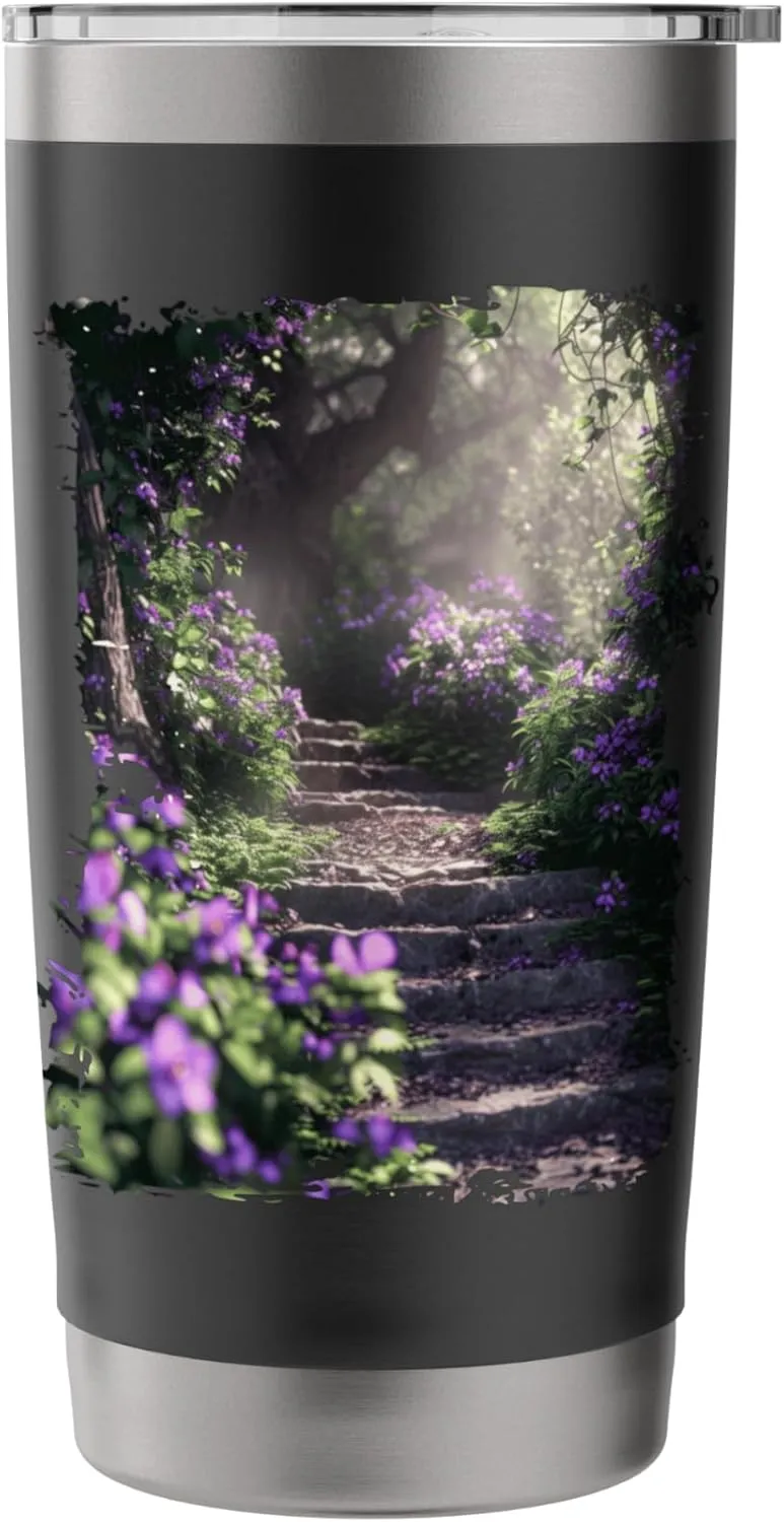 Enchanting Forest Trail with Purple Wildflowers Stainless Steel Insulated Tumbler