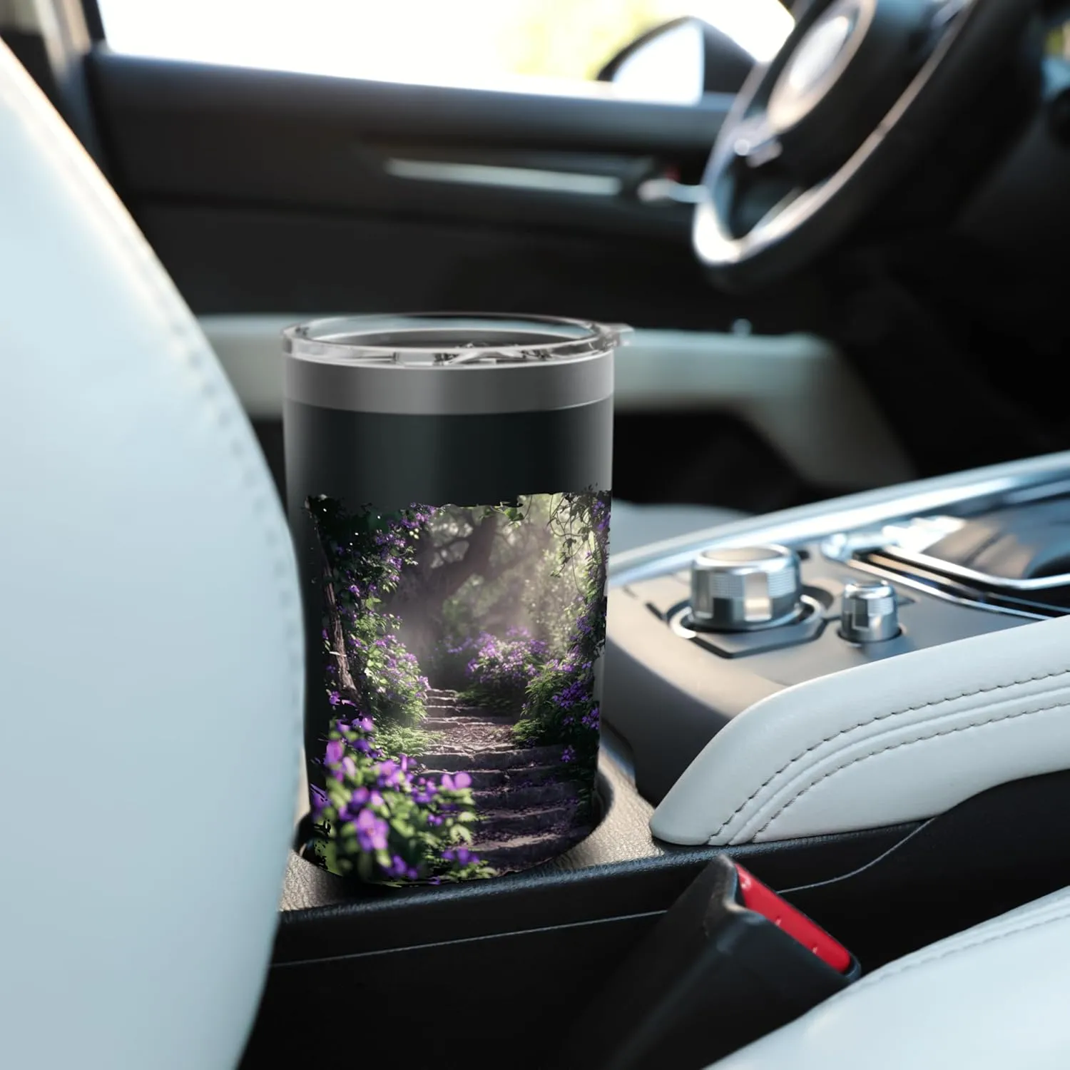 Enchanting Forest Trail with Purple Wildflowers Stainless Steel Insulated Tumbler