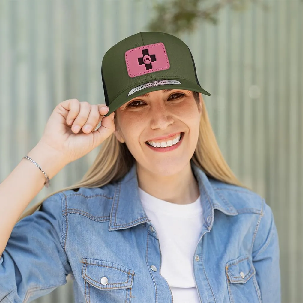 Engraving Trucker Mesh Cap Your Monogram Cross Jesus God Sign First Aid B Personalized Leather Patch 5 Panel Hats