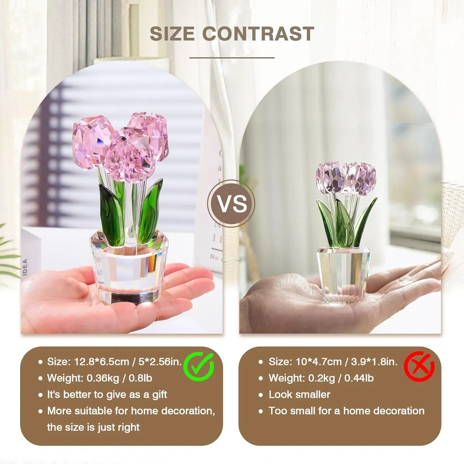 Enjinkail Glass Tulips Flowers Gifts for Women Collectible Crystal Figurine Decor Pink Forever Tulip Ornaments for Desk Office Presents for Mothers Day Graduation Christmas Wedding