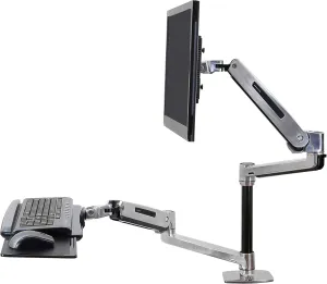 Ergotron – WorkFit-LX Sit-Stand Single Monitor and Keyboard Arm, VESA Desk Mount – for Monitors Up to 42 Inches, 7 to 25 lbs – Polished Aluminum