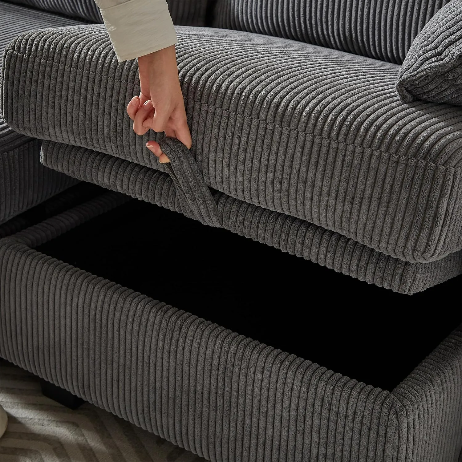 ERYE 113.5-Inch U-Shaped Modular Storage Sectional Sofa Corduroy Upholstered Free Combination 6 Seaters Sofa Couch Convertible Sleeper Couch Bed W/2 Pillows for Home Apartment Office Living Room Sets