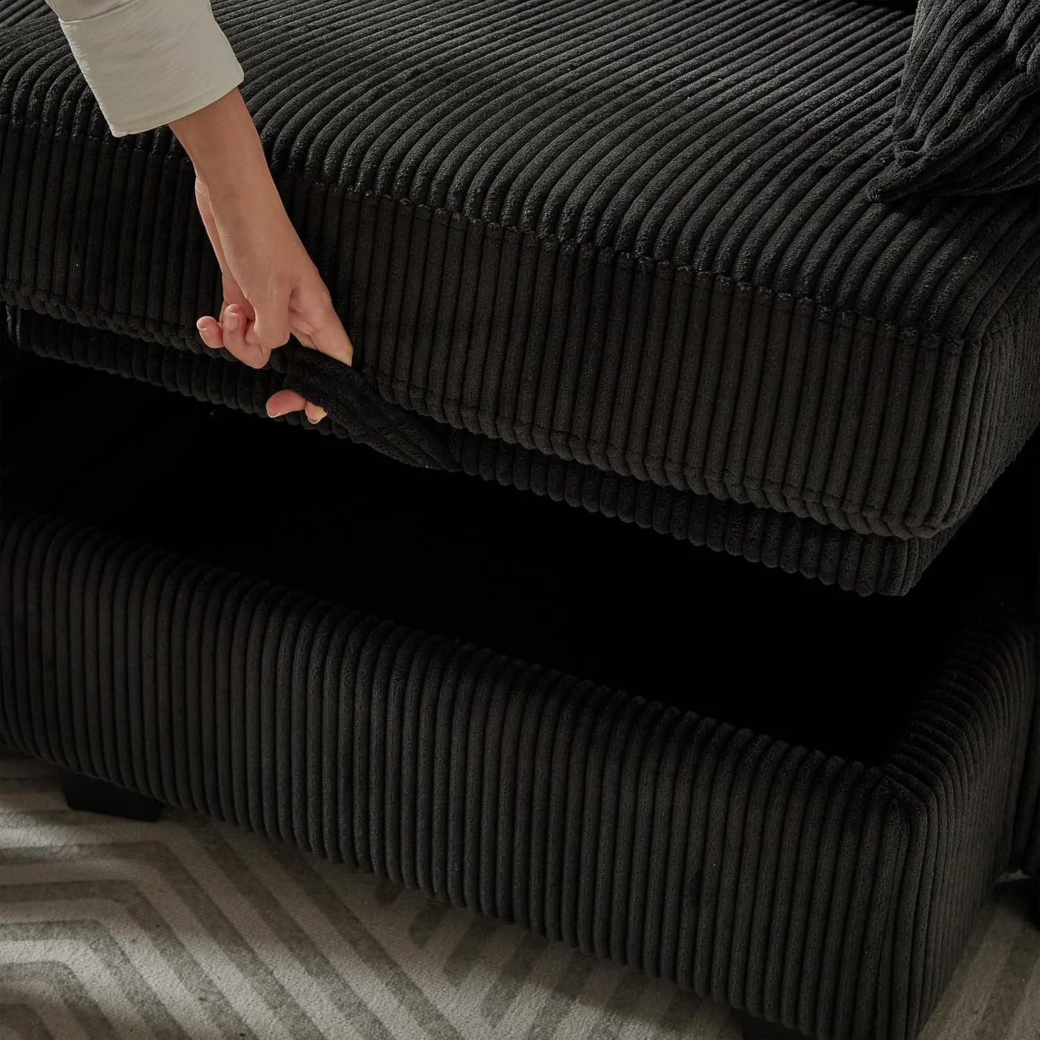 ERYE 113.5-Inch U-Shaped Modular Storage Sectional Sofa Corduroy Upholstered Free Combination 6 Seaters Sofa Couch Convertible Sleeper Couch Bed W/2 Pillows for Home Apartment Office Living Room Sets