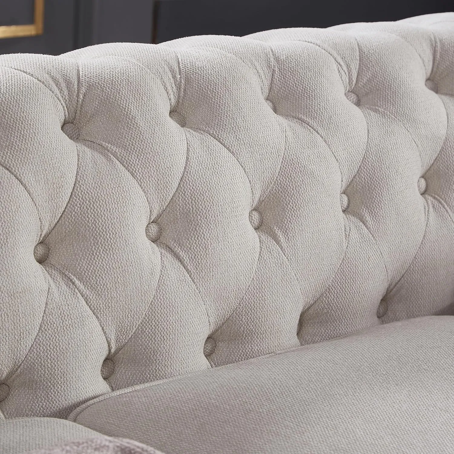 ERYE Clasic Chesterfield 3 Seaters Sofa Couch Luxury Roller Armrest,Special Soild Wood Legs, Linen Fabric Upholstered Button Tufted Sofa&Couch with Removable Cushions & Nailhead Decor