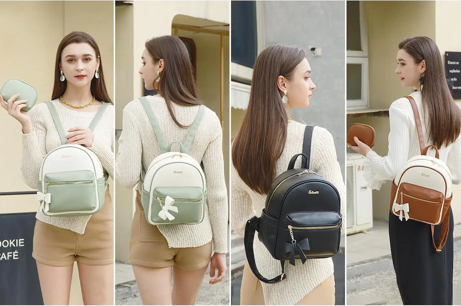 Eslcorri Mini Backpack Purse for Women - Girls Bowknot Fashion Backpack Small Leather Cute Travel Daypacks with Wallet 2-PCS Casual Ladies Convertible Shoulder Handbag - Green