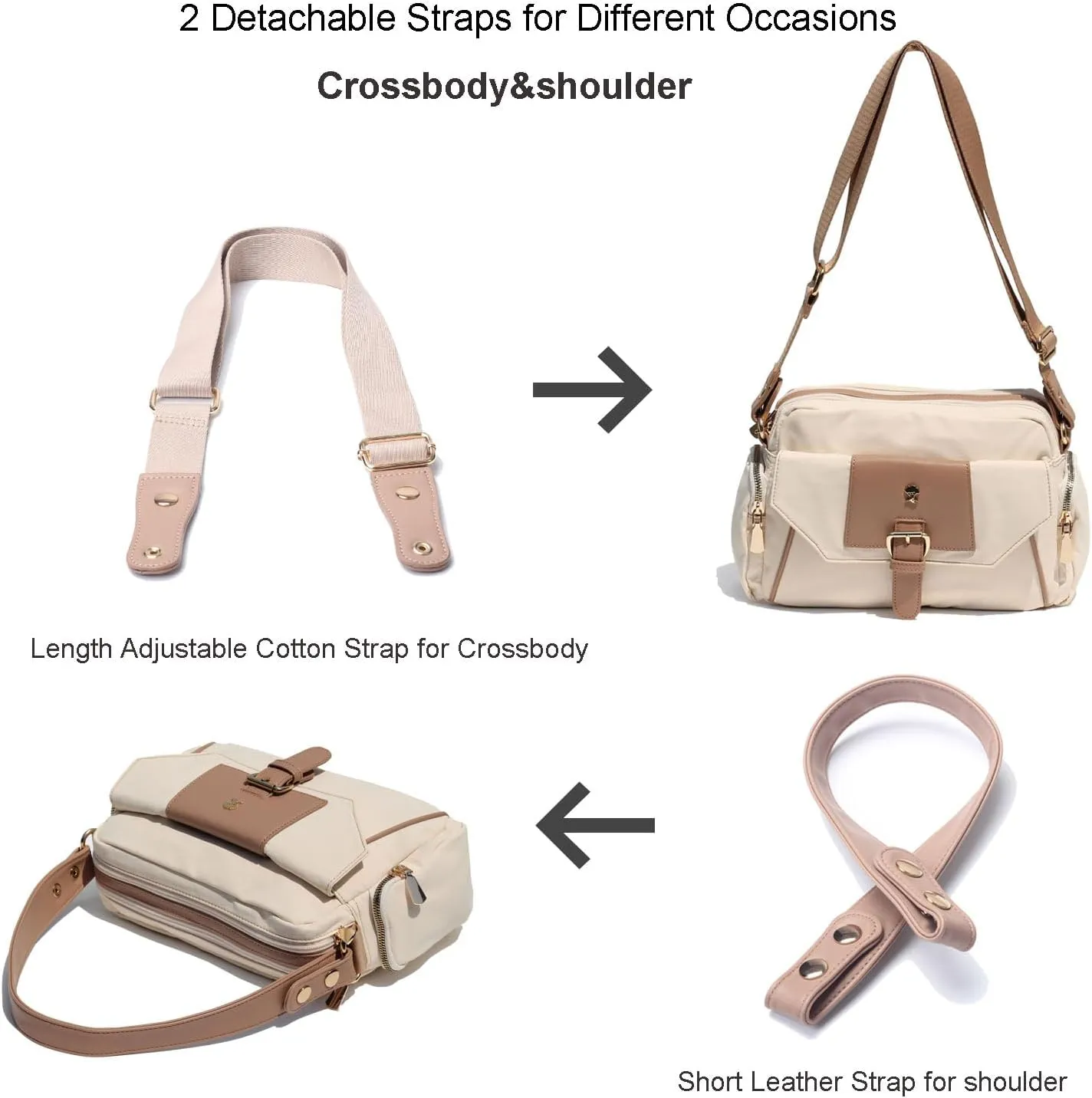 ESVAN Crossbody Bags for Women, Fashion Purses for Women Handbags Shoulder Bag with 2 Detachable Strap