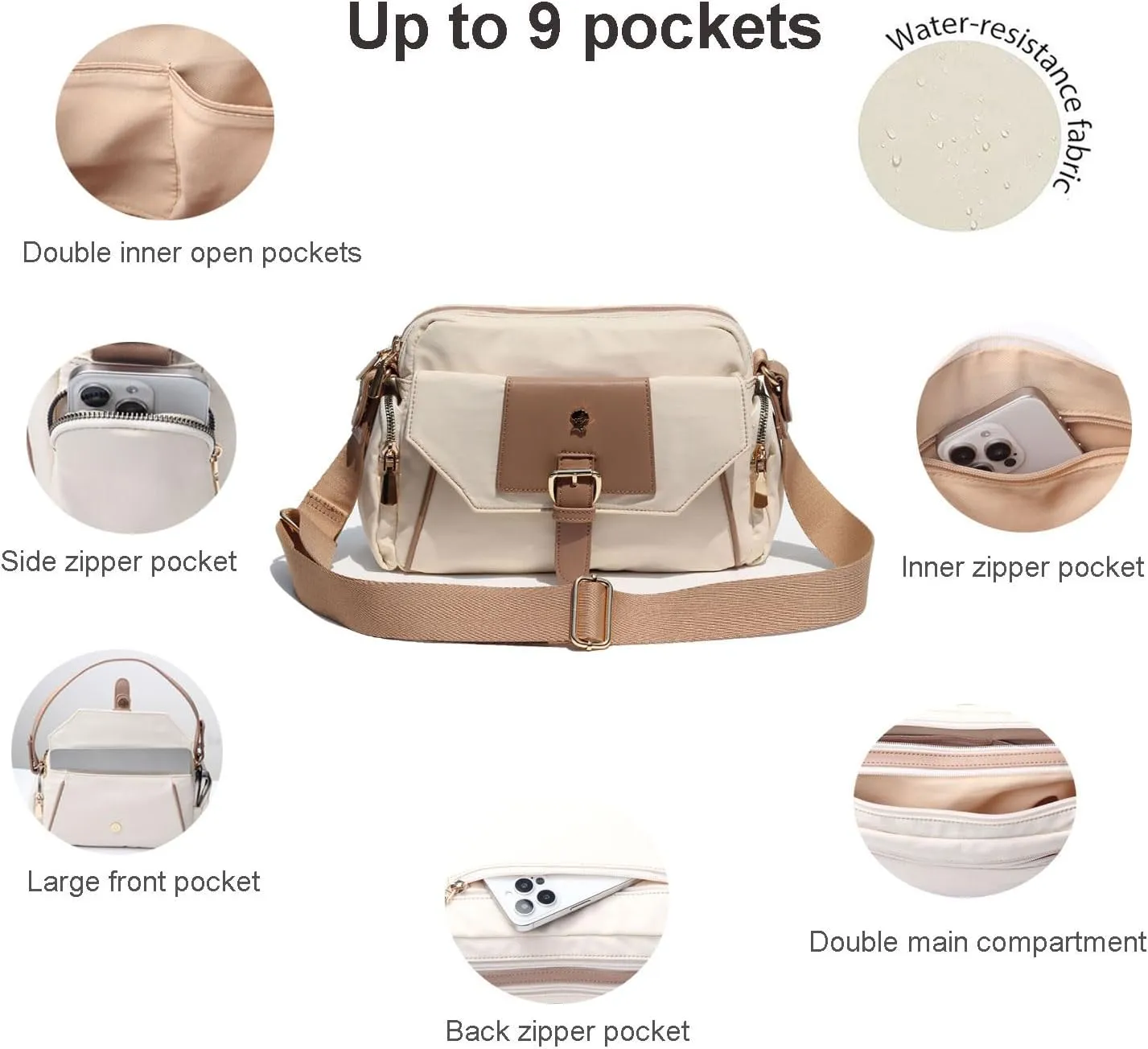 ESVAN Crossbody Bags for Women, Fashion Purses for Women Handbags Shoulder Bag with 2 Detachable Strap
