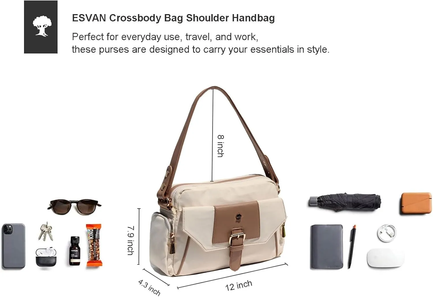ESVAN Crossbody Bags for Women, Fashion Purses for Women Handbags Shoulder Bag with 2 Detachable Strap